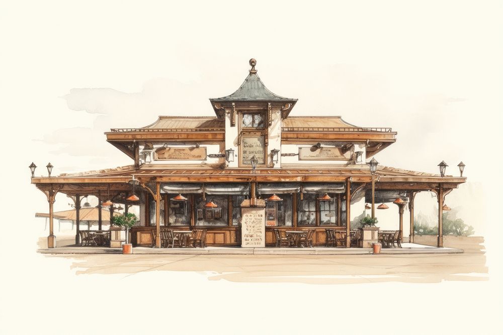 Architecture building outdoors drawing. AI generated Image by rawpixel.