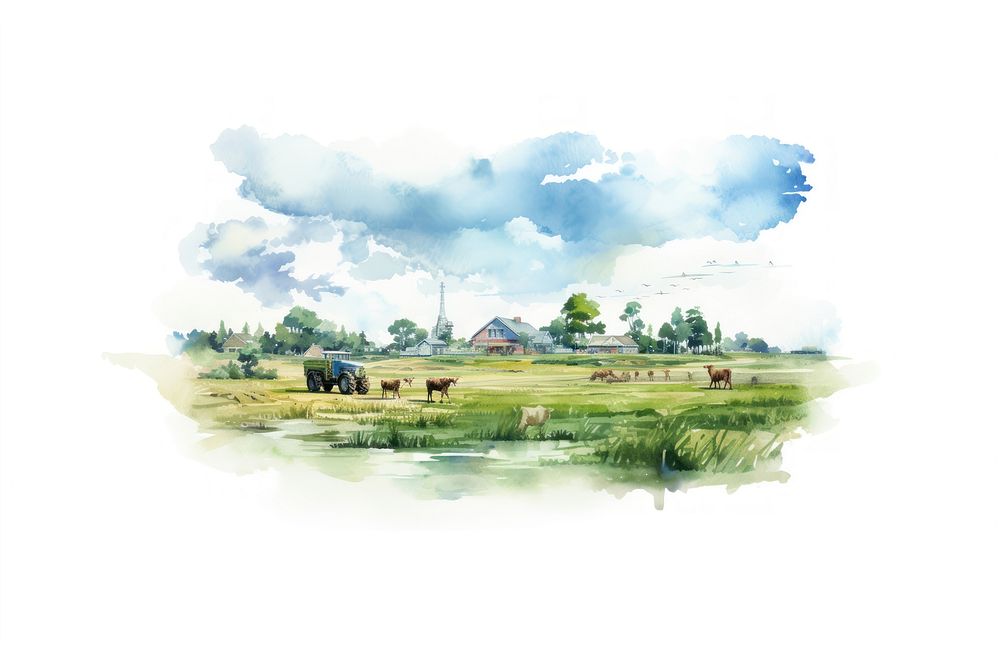Agriculture landscape grassland livestock. AI generated Image by rawpixel.