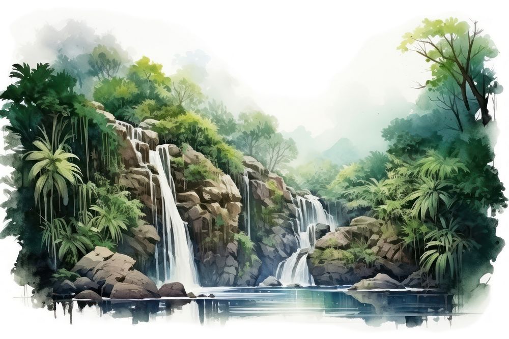 Waterfall vegetation outdoors nature. AI generated Image by rawpixel.