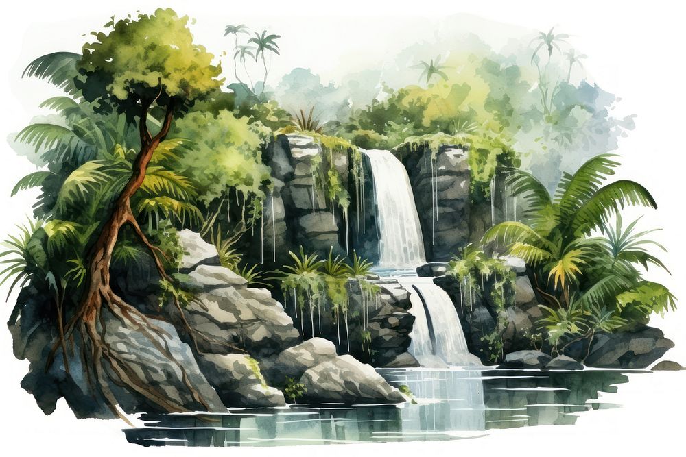 Waterfall outdoors nature jungle. AI generated Image by rawpixel.