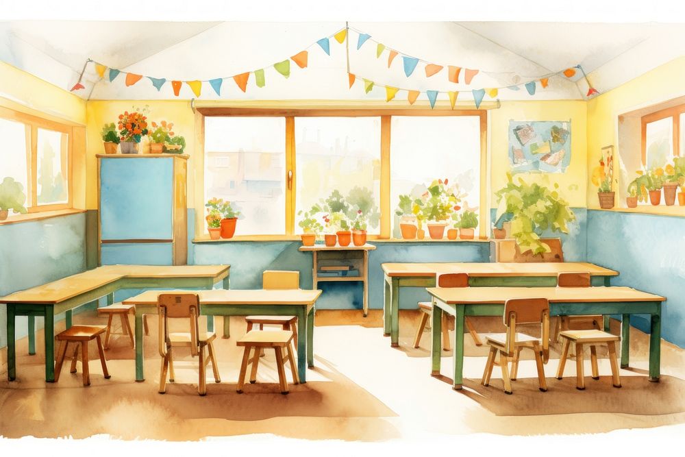 Classroom architecture furniture cafeteria. AI generated Image by rawpixel.