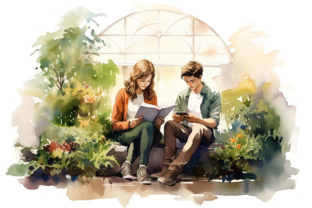 Reading outdoors garden adult. AI generated Image by rawpixel.
