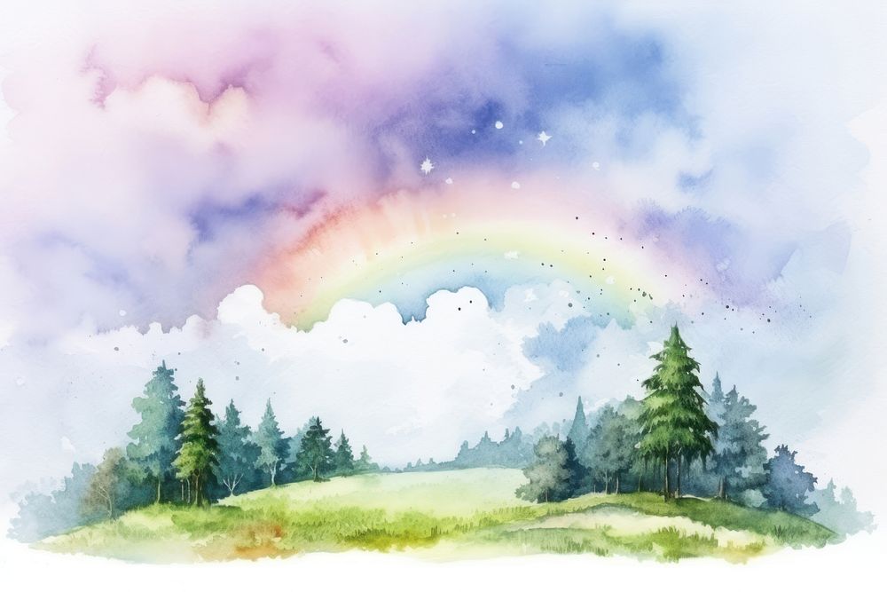 Rainbow landscape outdoors painting. AI generated Image by rawpixel.