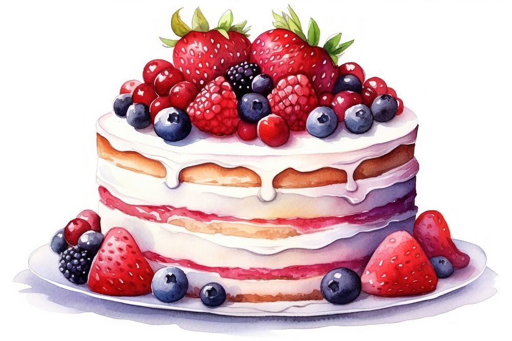 Cake strawberry raspberry blueberry. AI generated Image by rawpixel.