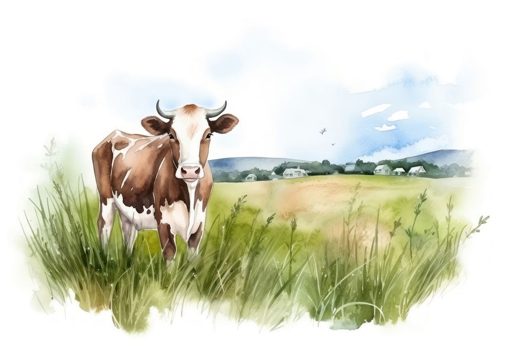 Cow grassland livestock animal. AI generated Image by rawpixel.