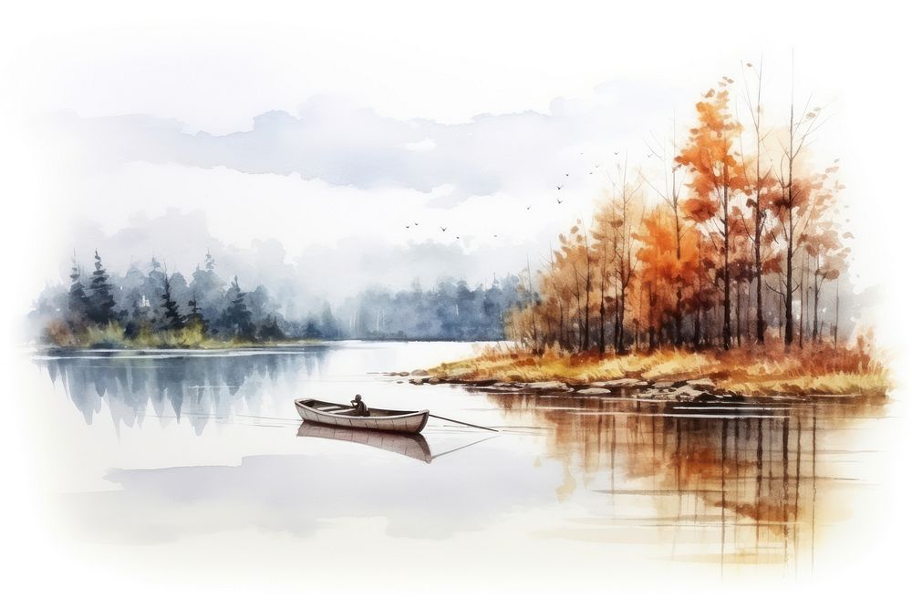 Lake landscape outdoors rowboat. AI generated Image by rawpixel.