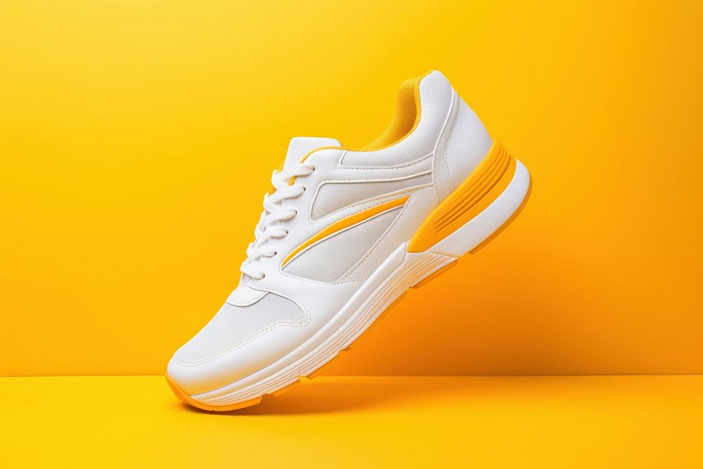 Footwear sneaker yellow white. 