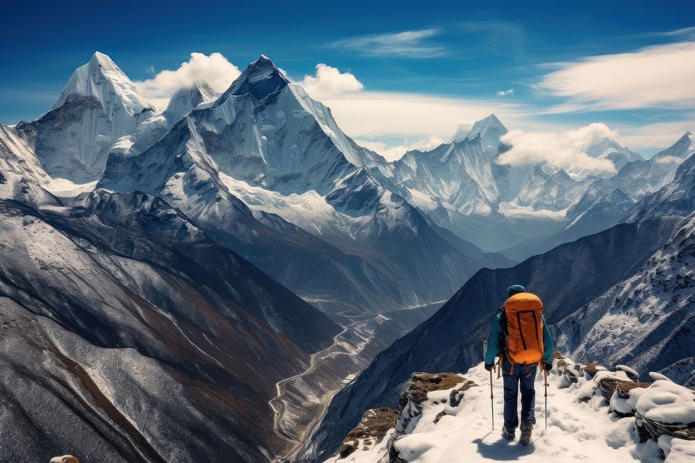 Backpacking adventure mountain outdoors. AI generated Image by rawpixel.