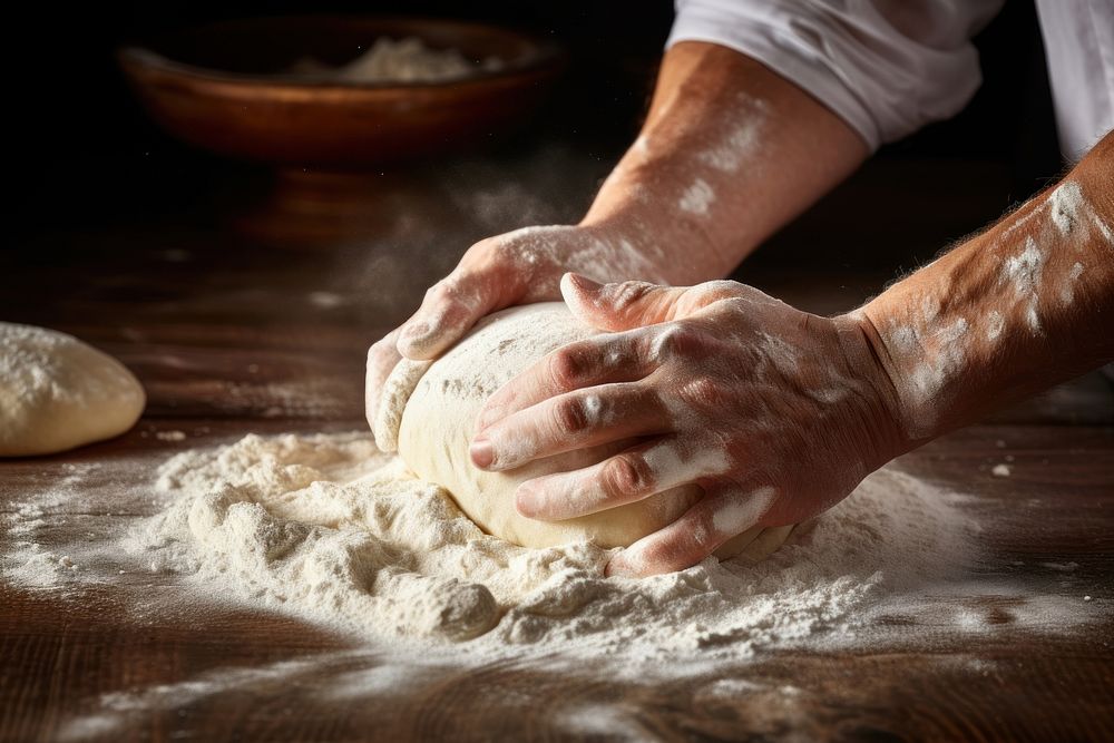 Person flour dough adult. 