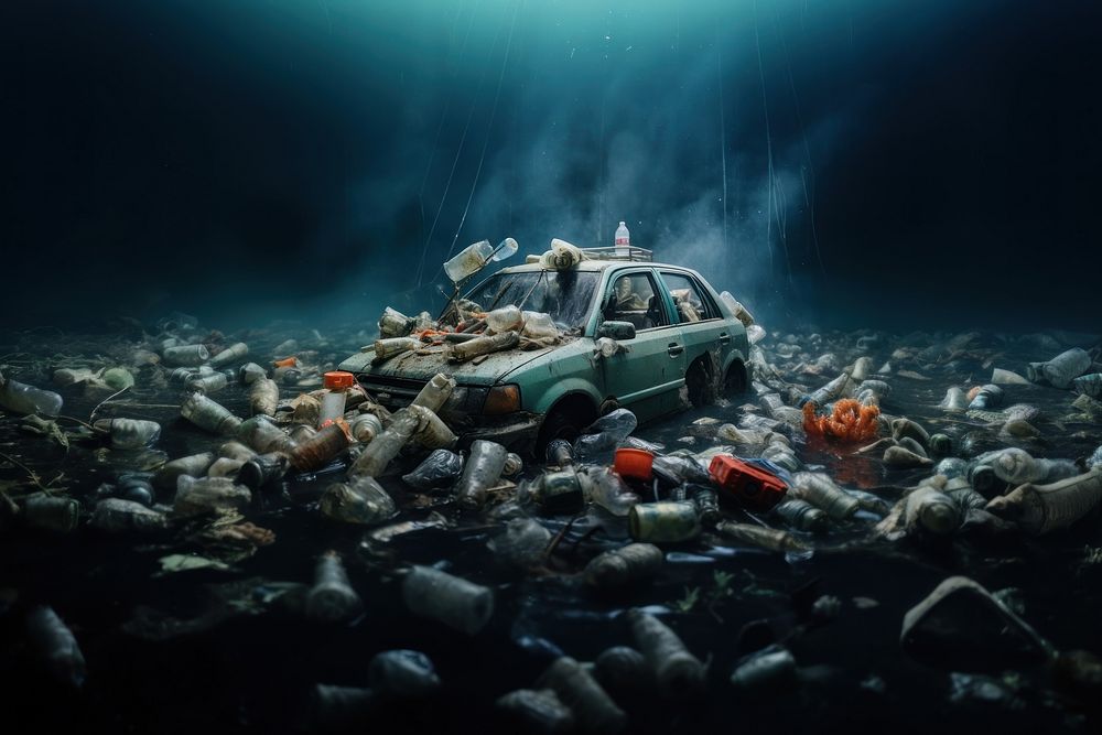 Garbage pollution vehicle sea. AI generated Image by rawpixel.