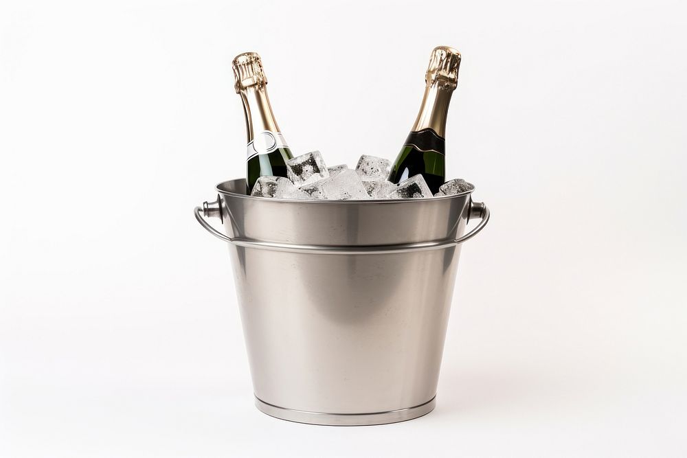 Bucket champagne bottle white background. 