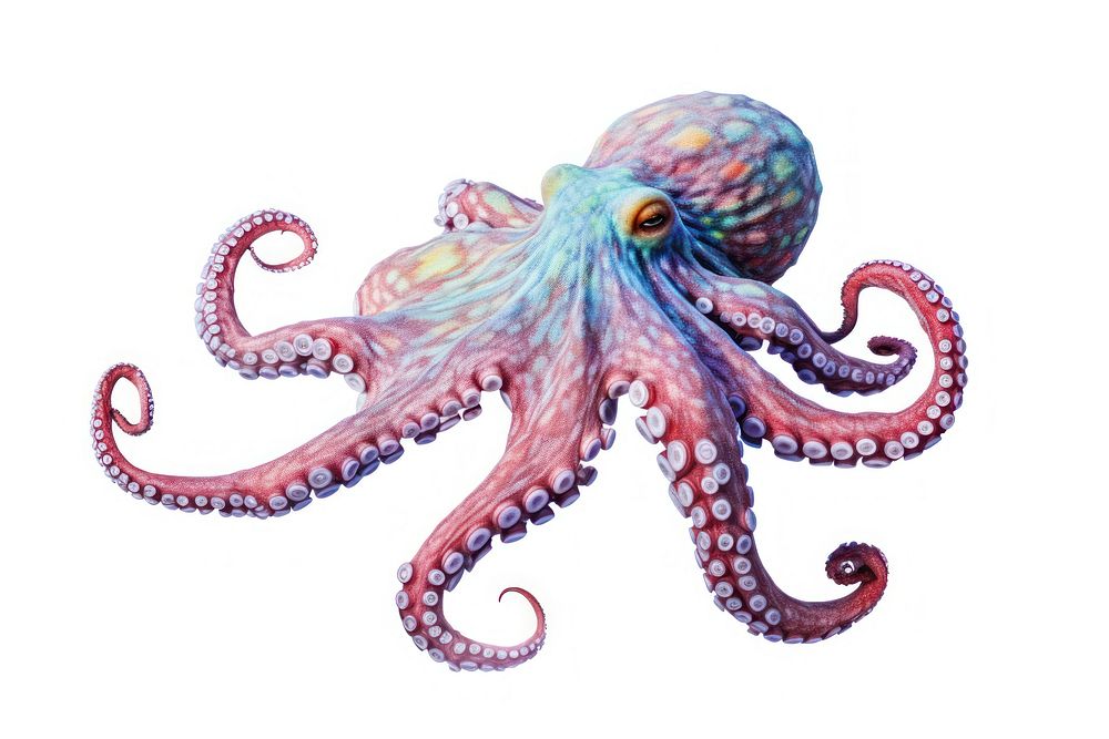 Octopus animal white background invertebrate, digital paint illustration. 