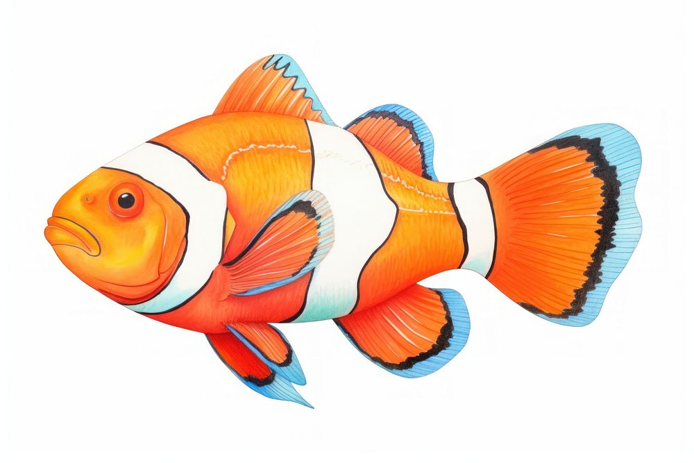 Fish animal white background pomacentridae, digital paint illustration. AI generated image