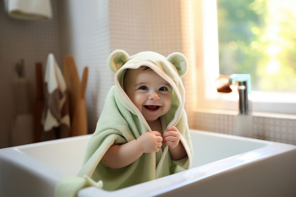 Baby portrait bathtub towel. 