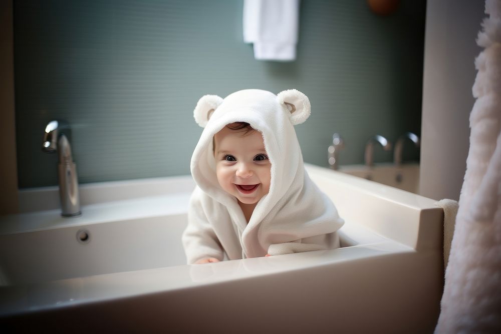 Baby portrait bathtub towel. 