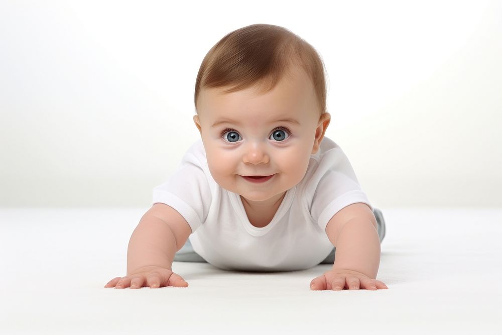 Crawling baby cute white background. AI generated Image by rawpixel.