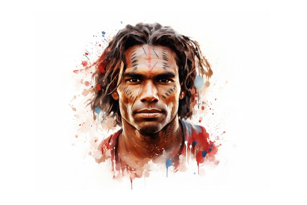 Aboriginal art portrait adult man. AI generated Image by rawpixel.