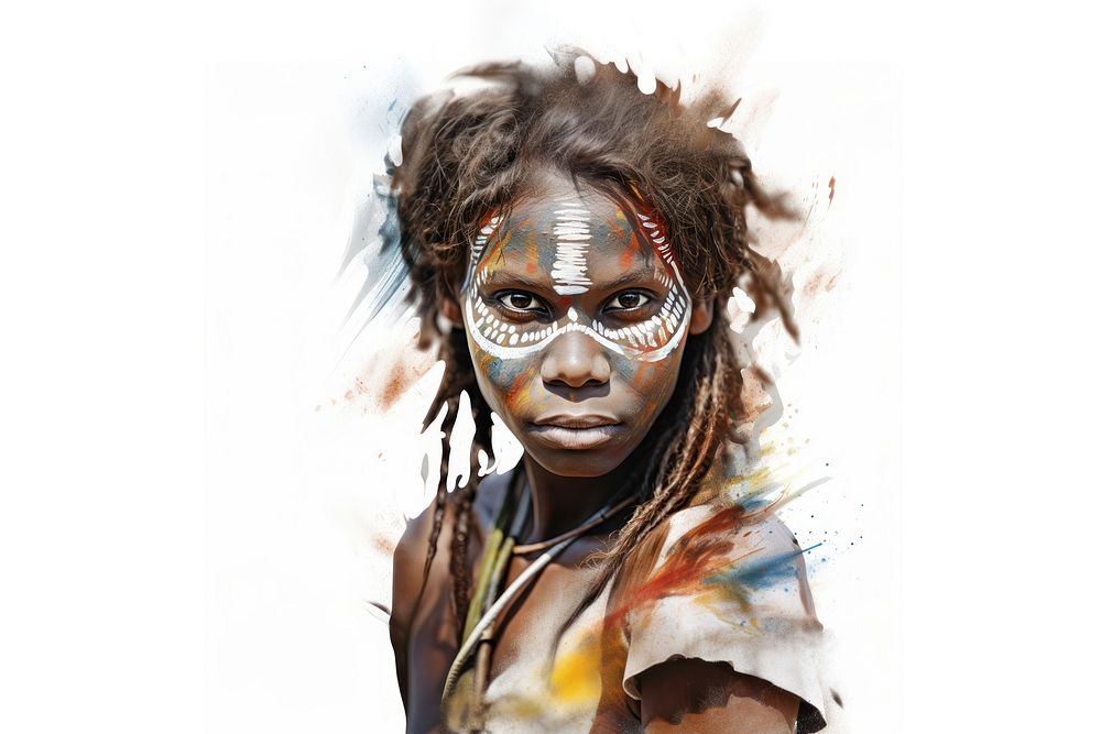 Aboriginal art portrait drawing paint. AI generated Image by rawpixel.
