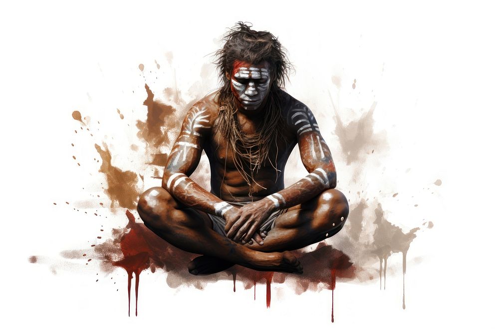 Aboriginal portrait adult paint. AI generated Image by rawpixel.