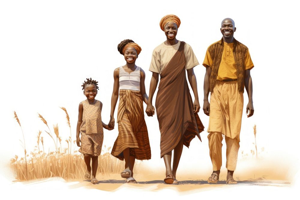 African family portrait walking drawing. AI generated Image by rawpixel.