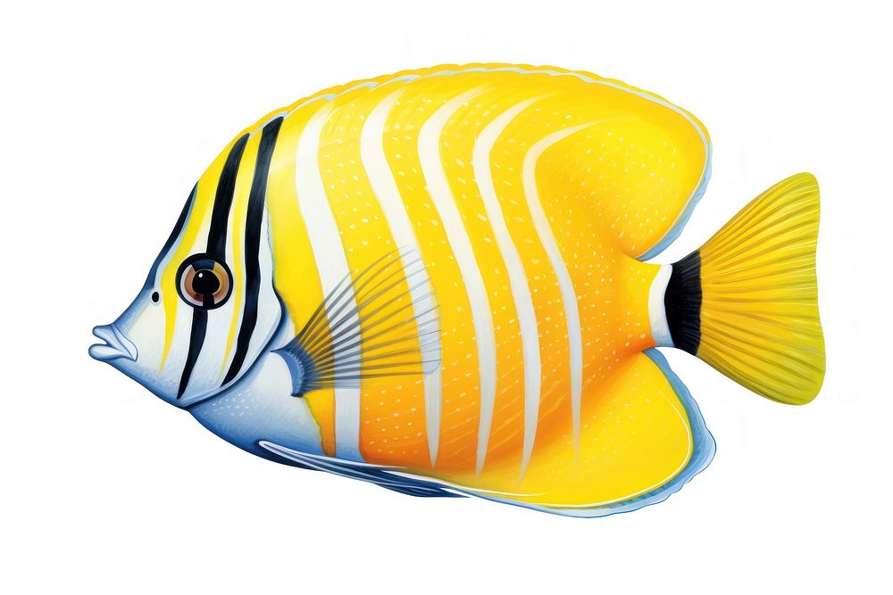 Fish animal white background pomacanthidae, digital paint illustration. AI generated image