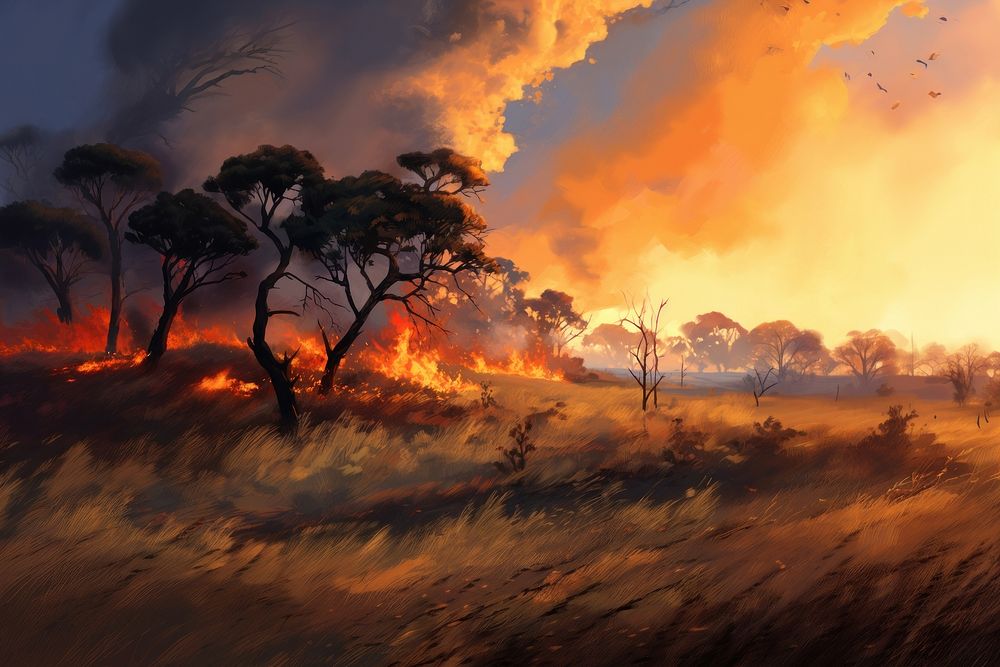 Savanna fire landscape outdoors. AI generated Image by rawpixel.