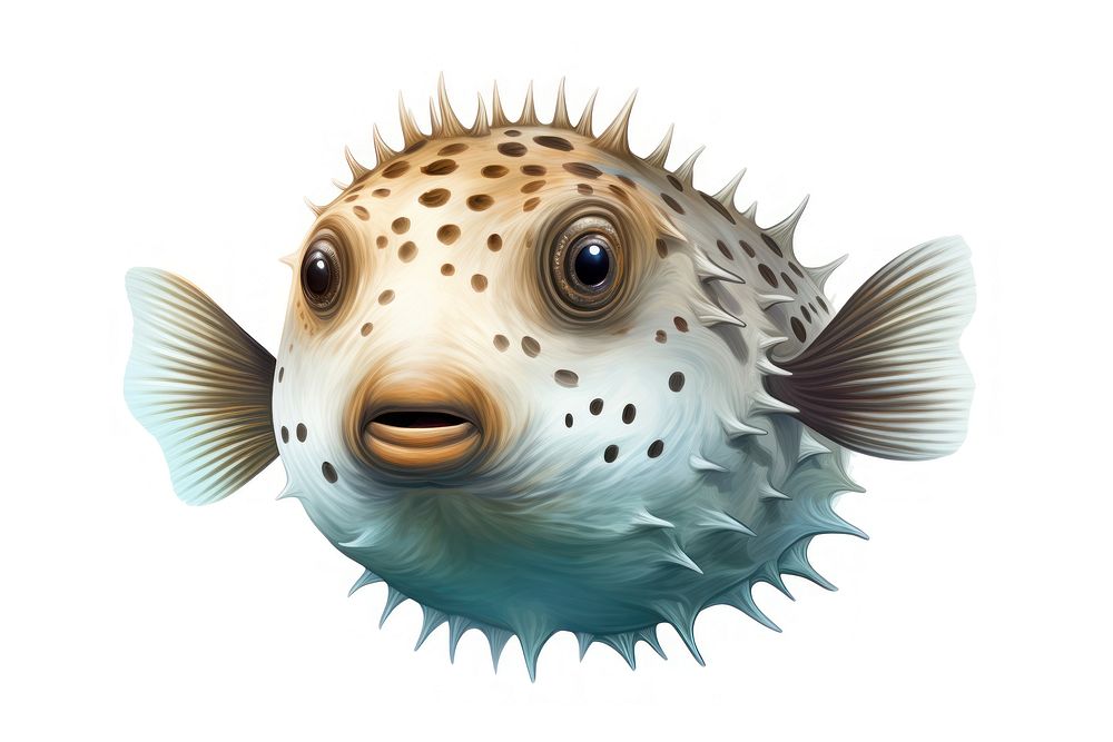 Fish animal puffer underwater, digital paint illustration.