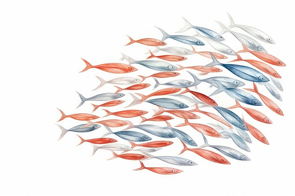 Fish animal white background arrangement, digital paint illustration. AI generated image