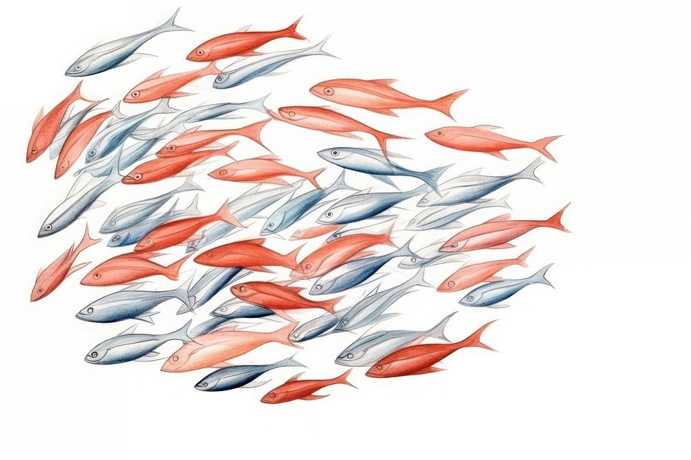 Fish animal white background arrangement, digital paint illustration. AI generated image
