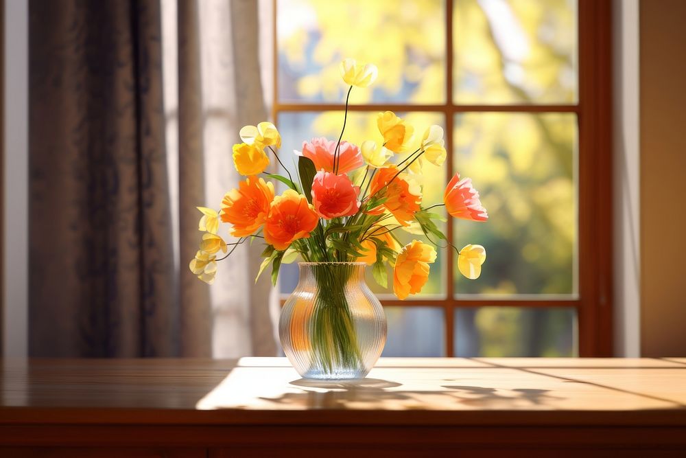 Flower windowsill table plant. AI generated Image by rawpixel.