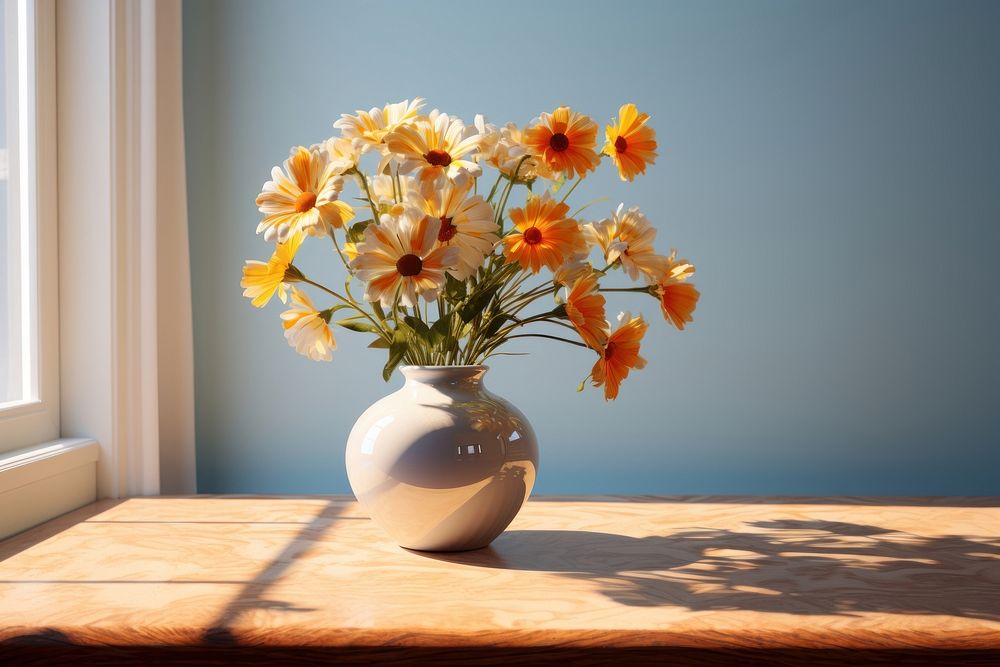 Flower table vase windowsill. 