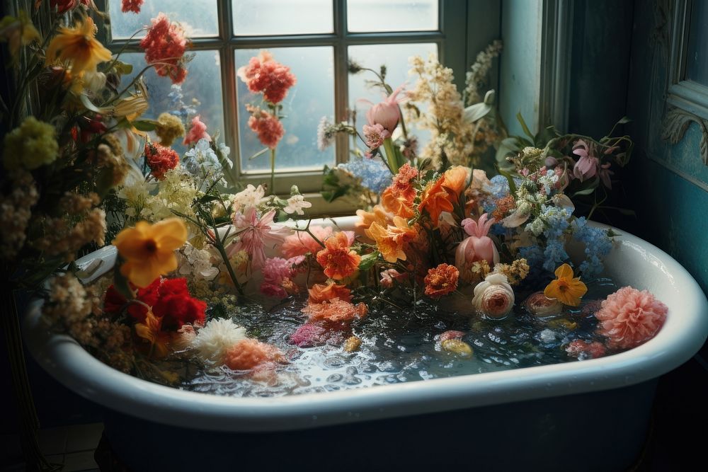 Bathtub flower plant underwater. 