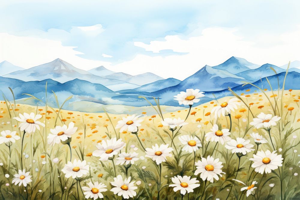 Landscape flower field daisy. AI generated Image by rawpixel.