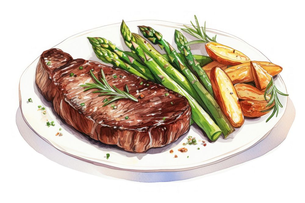 Steak plate food asparagus. AI generated Image by rawpixel.