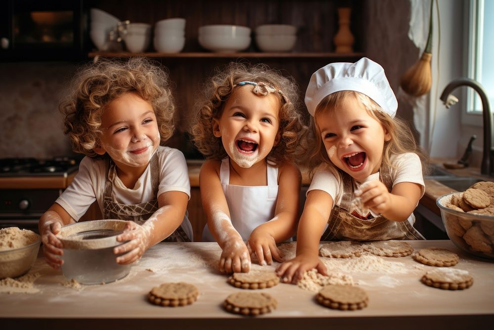 Laughing kitchen cookie family. AI generated Image by rawpixel.