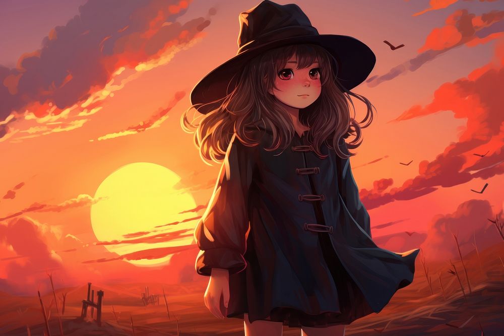Cartoon sunset anime adult. AI generated Image by rawpixel.