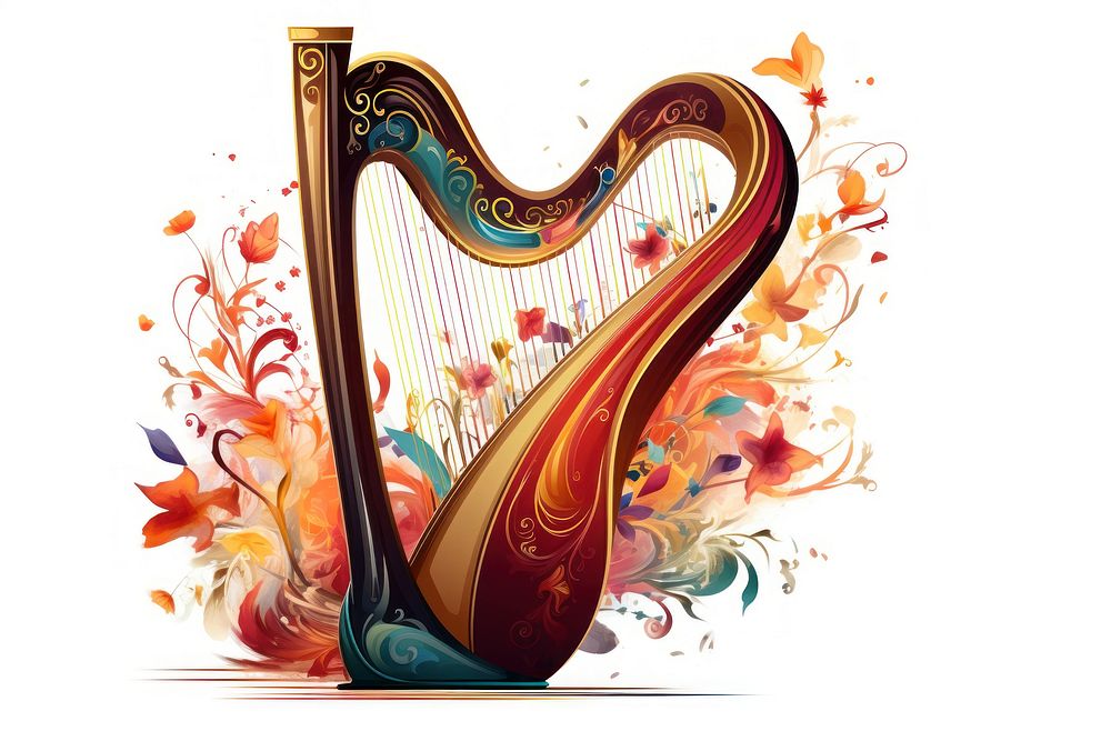 Harp music white background performance. AI generated Image by rawpixel.