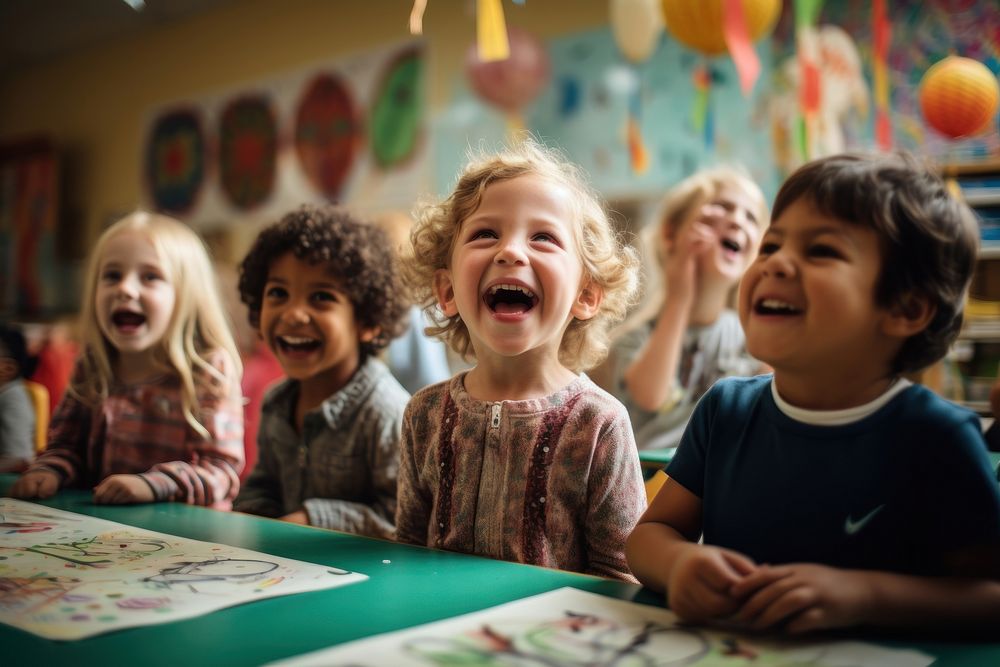 Kindergarten classroom laughing person. AI generated Image by rawpixel.