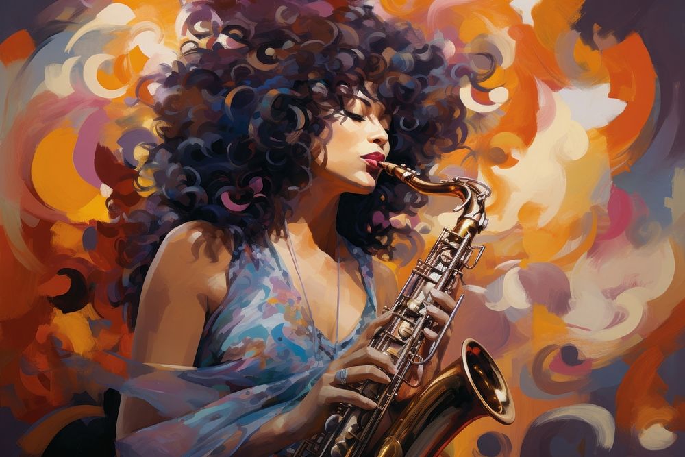 Saxophone painting portrait adult. AI generated Image by rawpixel.