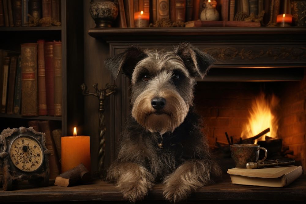 Pet fireplace furniture terrier. AI generated Image by rawpixel.