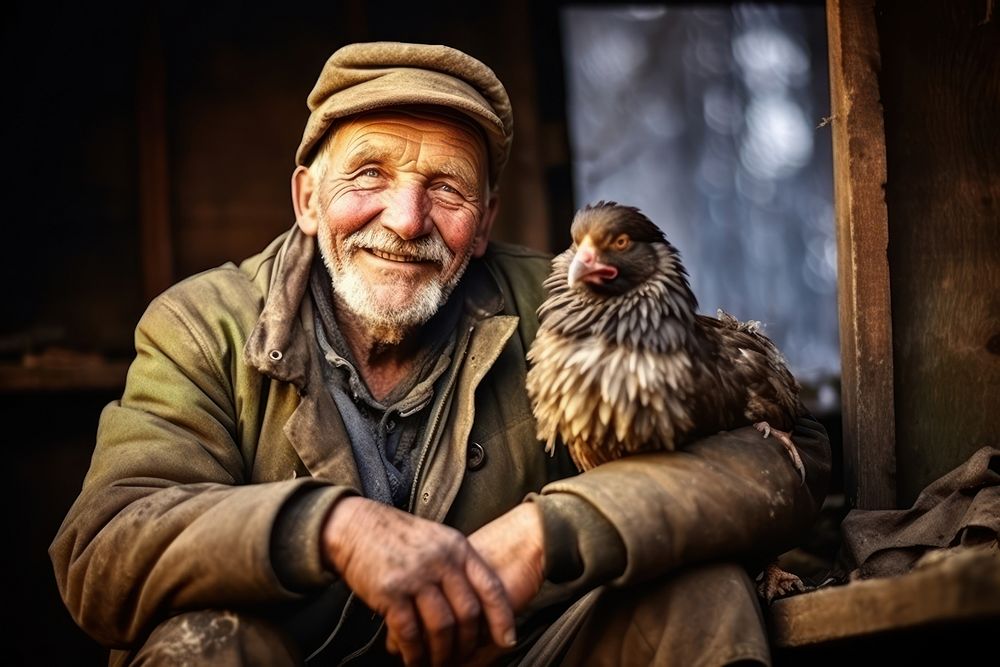 Portrait chicken sitting animal. 