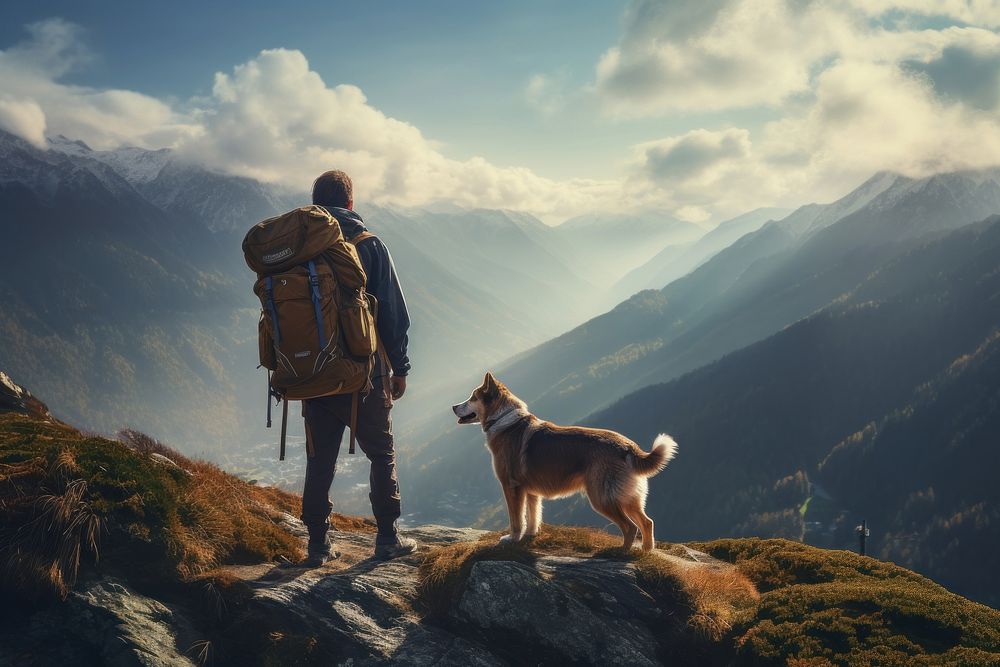 Backpack hiking dog adventure. AI generated Image by rawpixel.