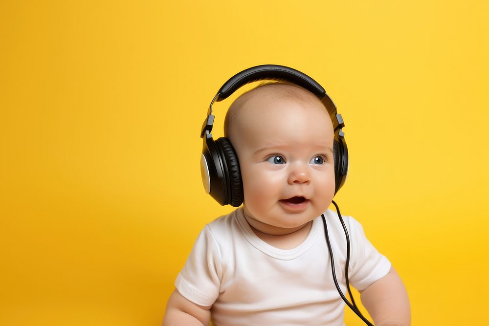 Headphones baby portrait headset. AI generated Image by rawpixel.