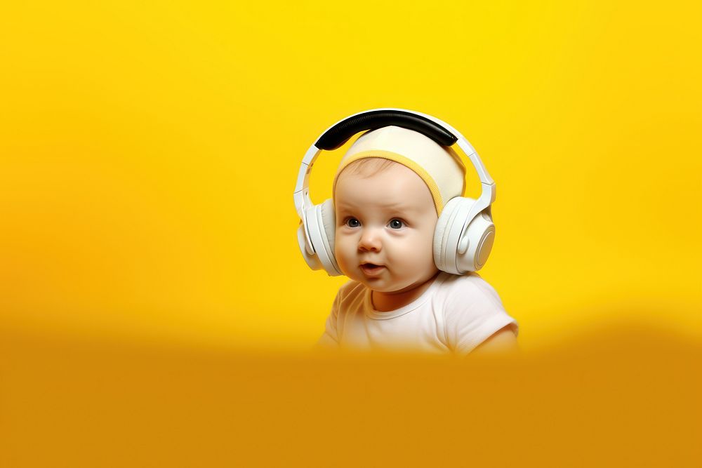 Headphones baby portrait headset. AI generated Image by rawpixel.