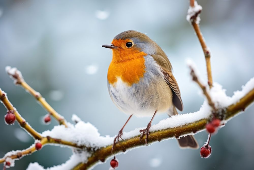 Robin outdoors animal nature. AI generated Image by rawpixel.
