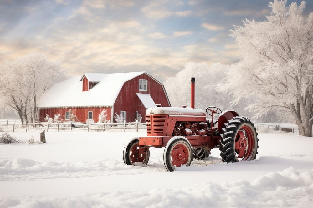 Tractor snow farm architecture. AI generated Image by rawpixel.