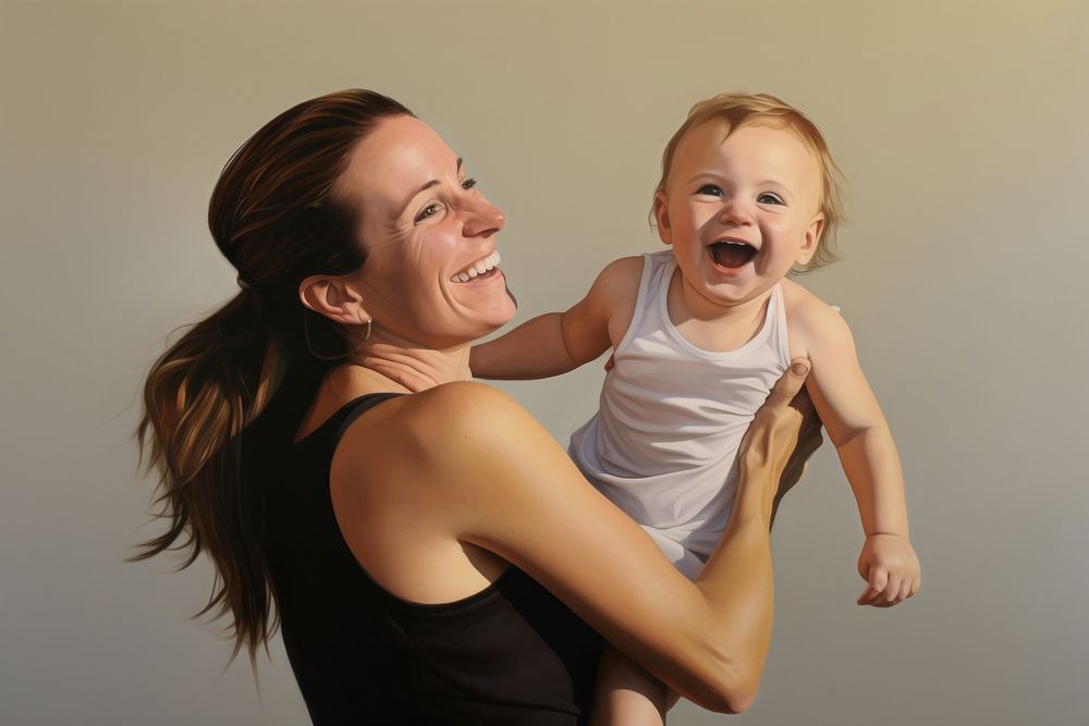 Baby laughing portrait adult. AI generated Image by rawpixel.
