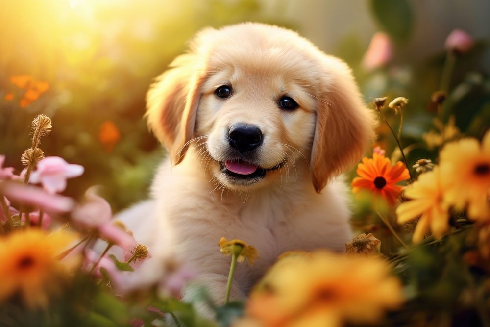 Puppy animal mammal flower. 