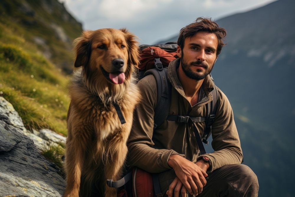 Dog mountain backpack mammal. 