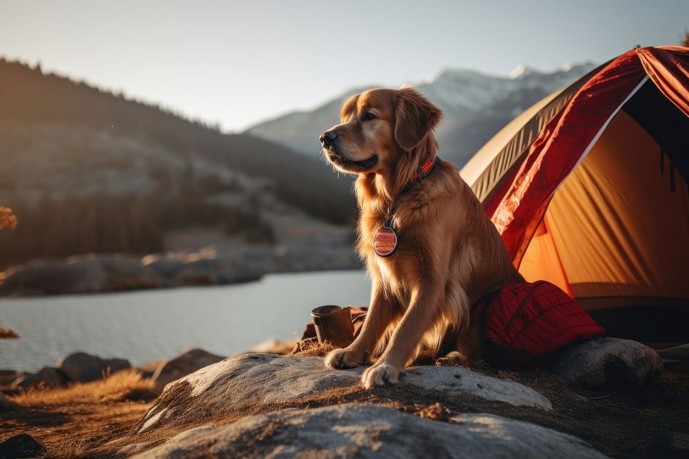 Camping dog outdoors mammal. AI generated Image by rawpixel.